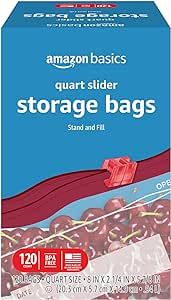 Amazon Basics Slider Quart Food Storage Bags, 120 Count (Previously Solimo) | Amazon (US)