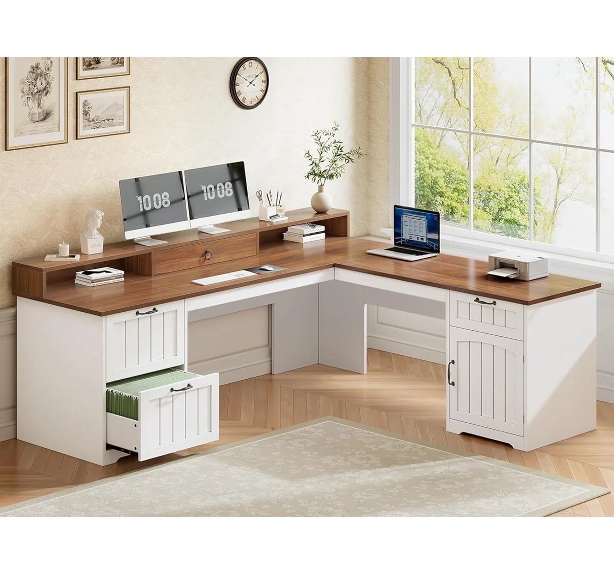 The 63” L-Shaped Desk With Drawers combines a spacious corner workspace with classic farmhouse-inspired style. With plenty of surface area and built-in storage, it’s a practical choice for creating an organized home office, study, or work-from-home setup. ON SALE and under $250.

Ideas:

* farmhouse home office
* L-shaped desk
* home office setup
* workspace organization
* modern farmhouse style

Keywords:

* L shaped desk
* farmhouse desk
* corner desk
* computer desk
* home office desk
* desk with drawers
* office desk with storage
* 63 inch desk
* work from home setup
* home office furniture
* farmhouse home office
* home office décor
* office organization
* large desk
* modern farmhouse décor

#LTKSaleAlert #LTKHome #LTKSeasonal