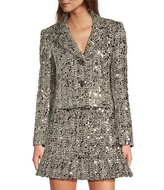 Antonio Melani Keily Sequin Tweed Point Collar Long Sleeve Cropped Jacket | Dillard's | Dillard's