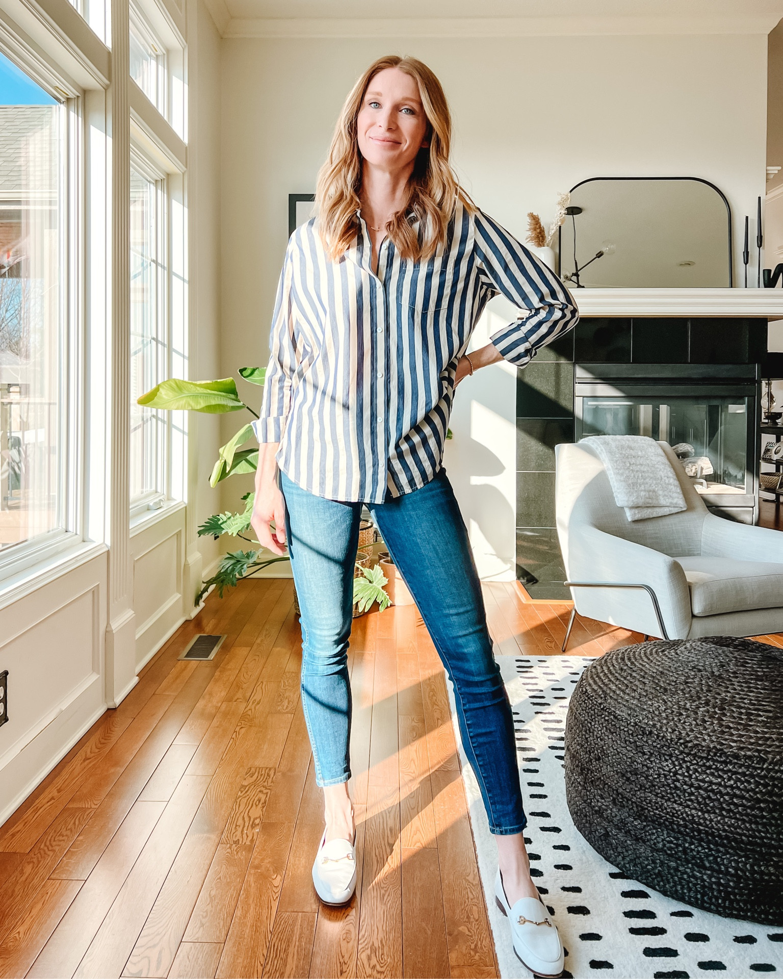 striped shirt, business casual, work outfit, white loafers

#LTKworkwear