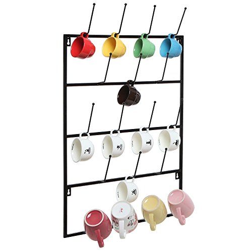 5 Tier Black Metal Wall Mounted Kitchen Mug Hook Display / Cup Storage Organizer Hanger Rack - MyGif | Amazon (US)
