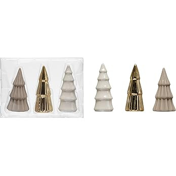 Creative Co-Op 1-1/2" Round x 3-1/4"H Stoneware Trees, Grey, Gold & White, Boxed Set of 3 Figures... | Amazon (US)