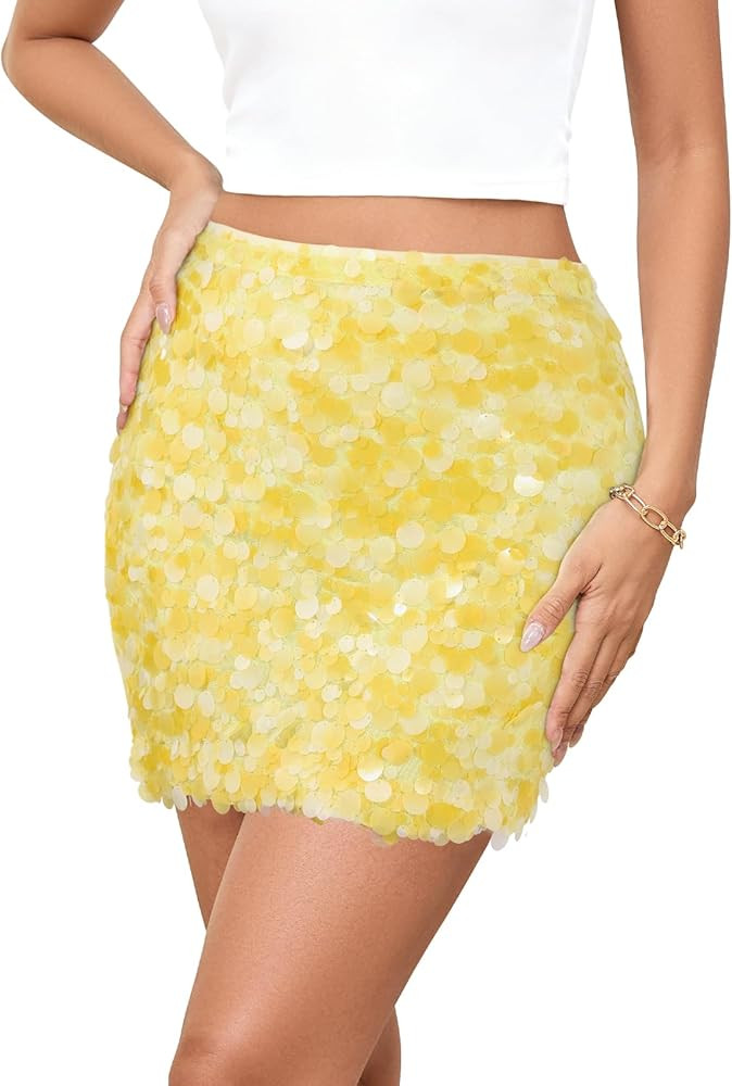 KASBAH Sequin Mini Skirt for Women Sparkly Skirt Stretchy Bodycon Glitter Skirts Night Out Party | Amazon (US)