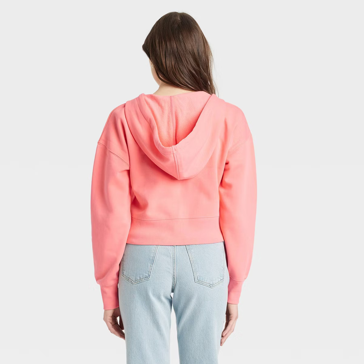 Women's Cropped Hooded Zip-Up Sweatshirt - Universal Thread™ Coral Pink S | Target