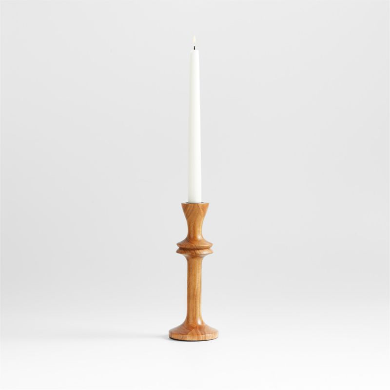 Century Natural Acacia Wood Taper Candle Holder 9.25" + Reviews | Crate & Barrel | Crate & Barrel