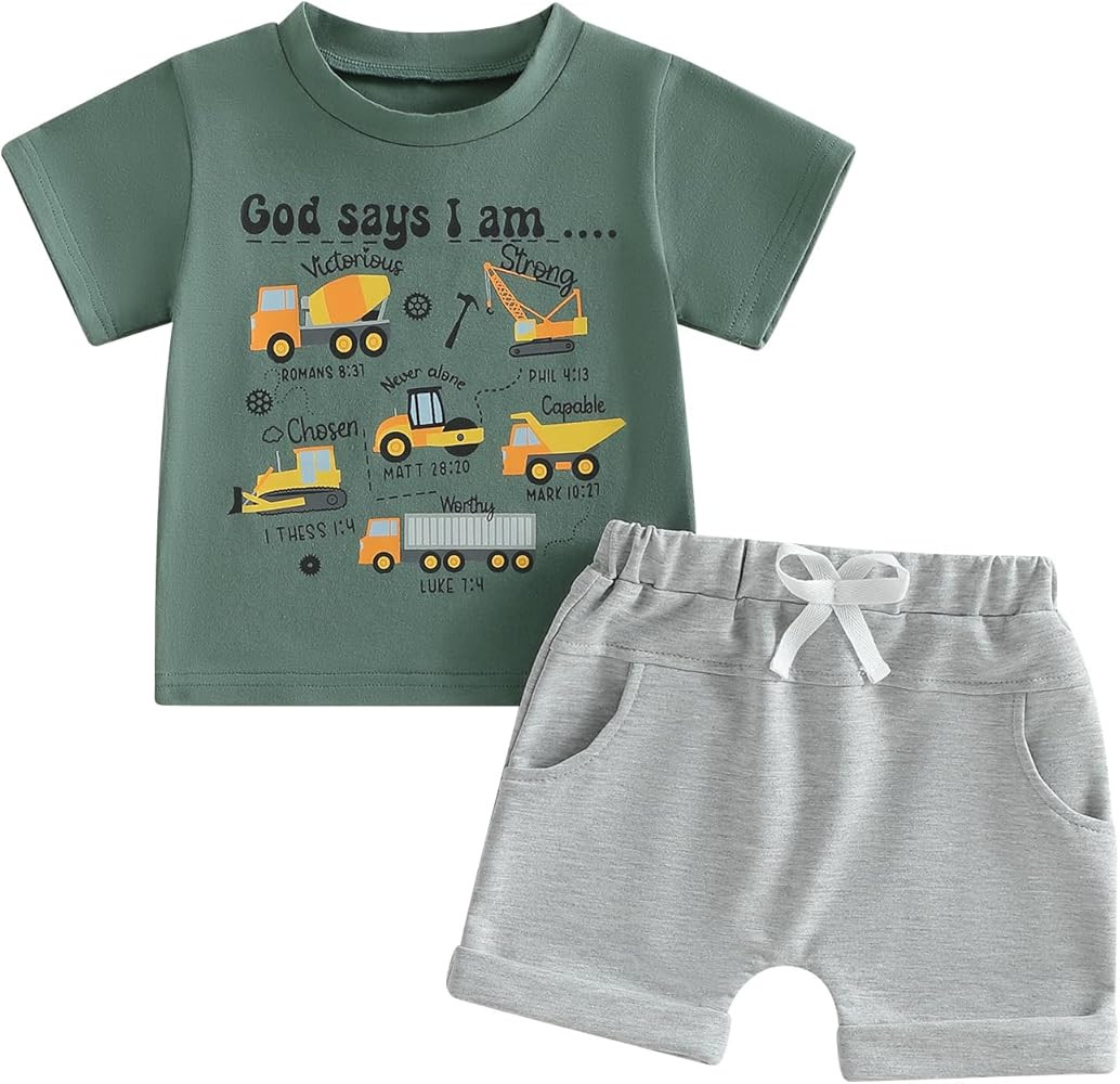 MERSARIPHY Toddler Baby Boy Clothes Trucks Letters Short Sleeve Tops Shirt Casual Shorts Sets 2Pc... | Amazon (US)
