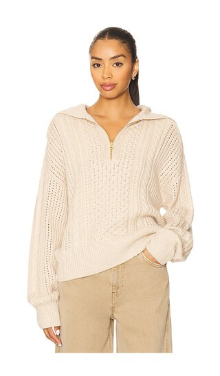 Camello Relaxed Cable Half Zip Sweater in Parchment | Revolve Clothing (Global)