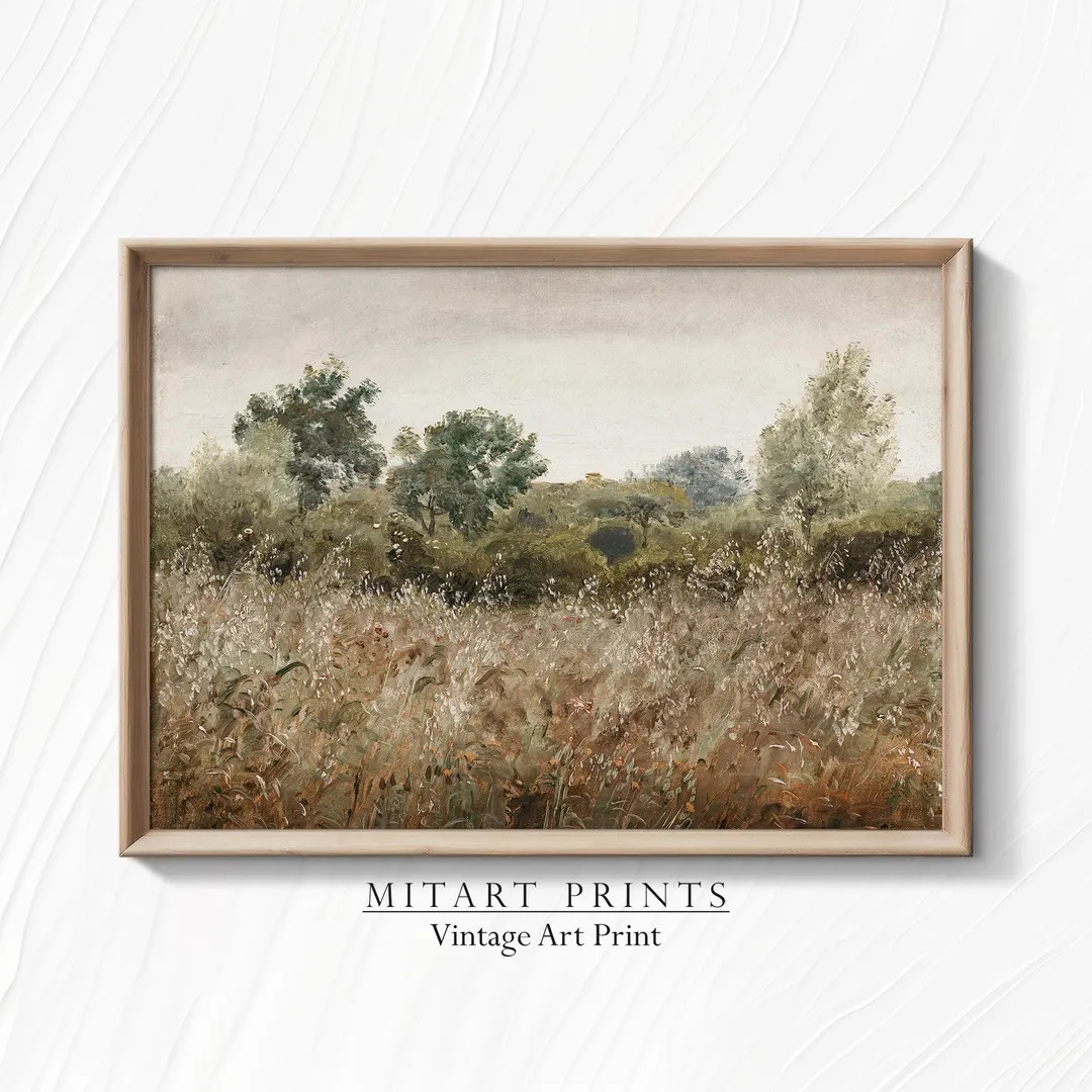 Vintage Wildflower Field Landscape Painting, Printable Farmhouse Art Print, Country Field Wall Ar... | Etsy (US)