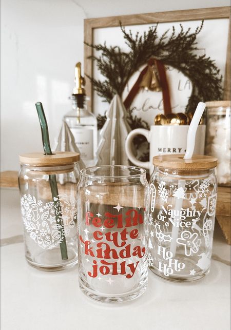 Christmas  beer can glasses for coffee 🤍🌲 #christmascups #coffeecups #holidaycups #glassstraws #coffeelover #icedcoffeecups 

#LTKHoliday #LTKsalealert #LTKhome