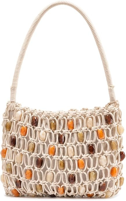 Boho Crochet Shoulder Bag for Women, Colorful Beaded Beach Tote Handbag Lightweight Summer Knit H... | Amazon (US)