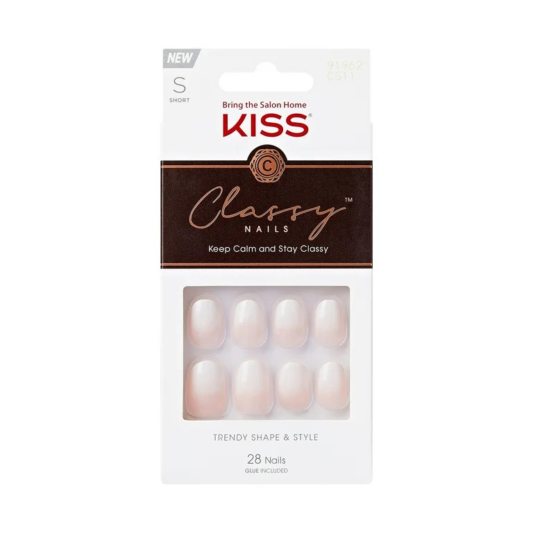 KISS Classy French Tip Press On Nails, Players, White Ombre, Short Oval, 28 Count - Walmart.com | Walmart (US)