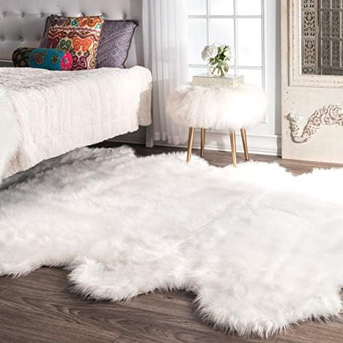 nuLOOM Fluffy Faux Sheepskin Shag Area Rug, 5' 3" x 6', White | Amazon (US)