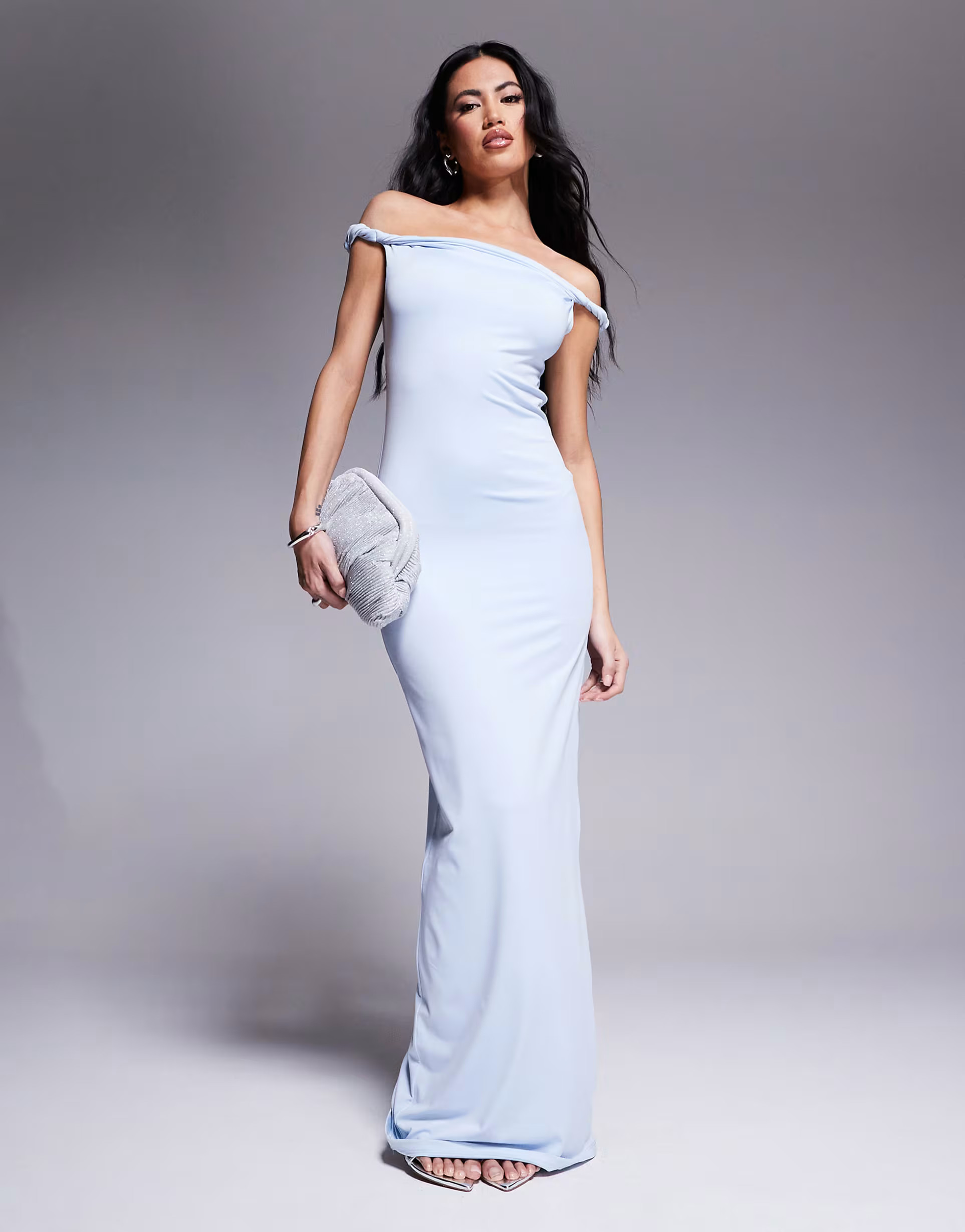 Aria Cove double layered slinky twist strap detail maxi dress in blue | ASOS (Global)