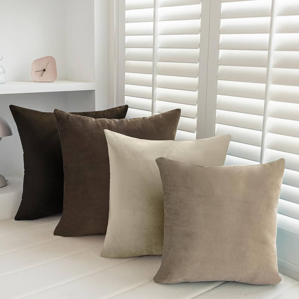 Softaker 18x18 Velvet Pillow Covers Set of 4, Soft Solid Colors Throw Pillow Covers, Square Decor... | Amazon (US)