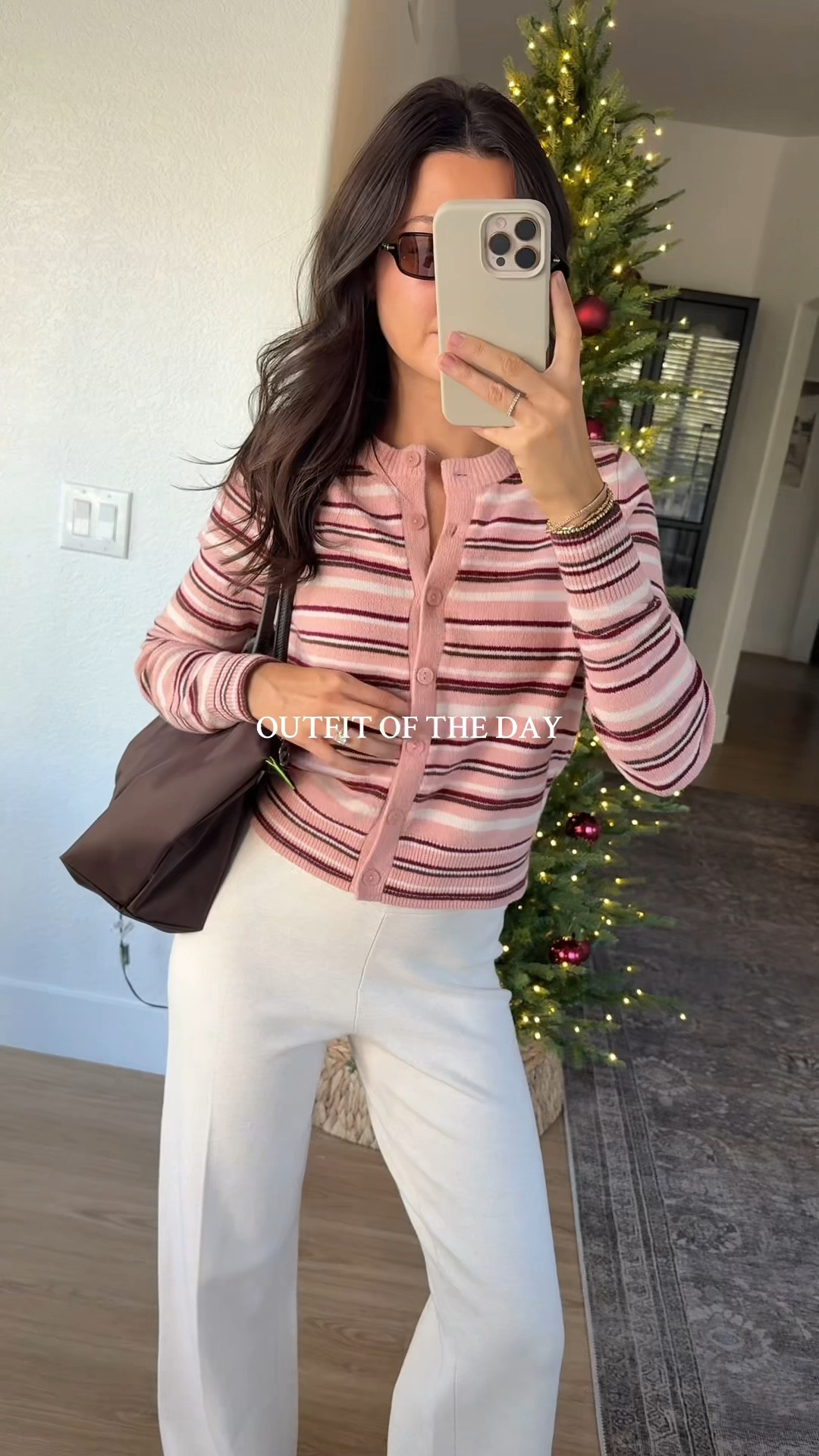 Outfit of the day! I’m 5’7” wearing size small in the striped cardigan sweater, 2/small in the pants, and true size 8 in the slide/mules! 

#LTKHoliday #LTKSeasonal #LTKootd