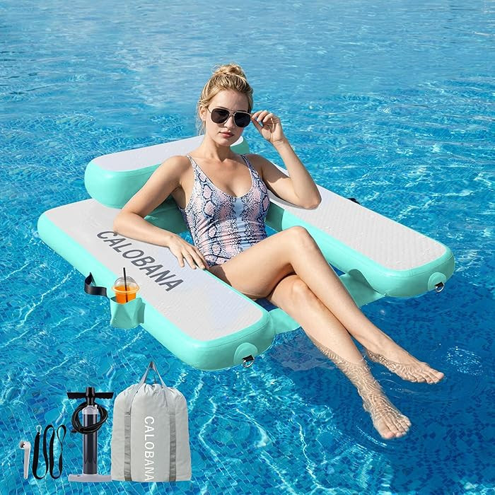 CALOBANA Inflatable Floating Chair, Heavy Duty Pool Floats Adult Lounger with Cup Holder, Large W... | Amazon (US)