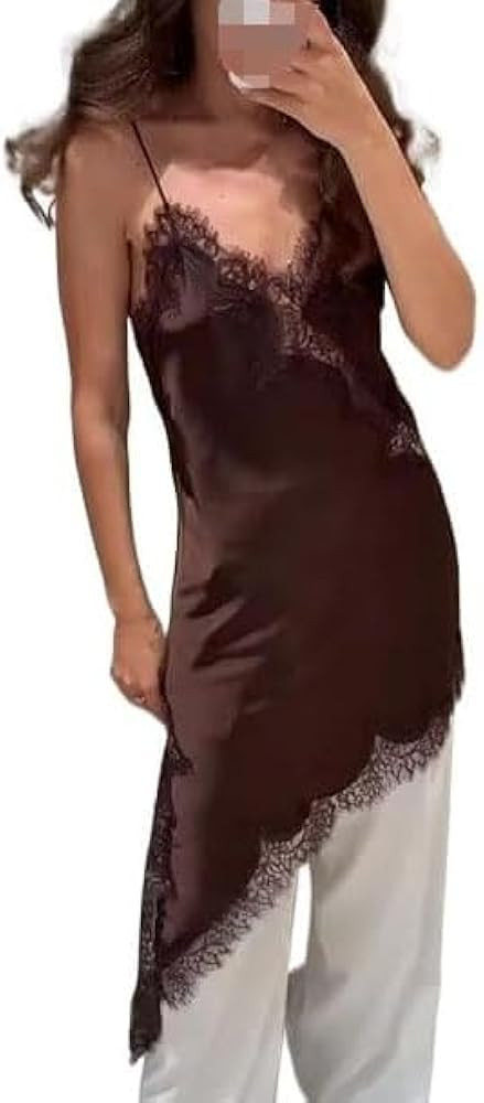 Women's V-Neck Sling Dress Sleeveless Patchwork Irregular Dress Layering Essentials Elegant Dress... | Amazon (US)