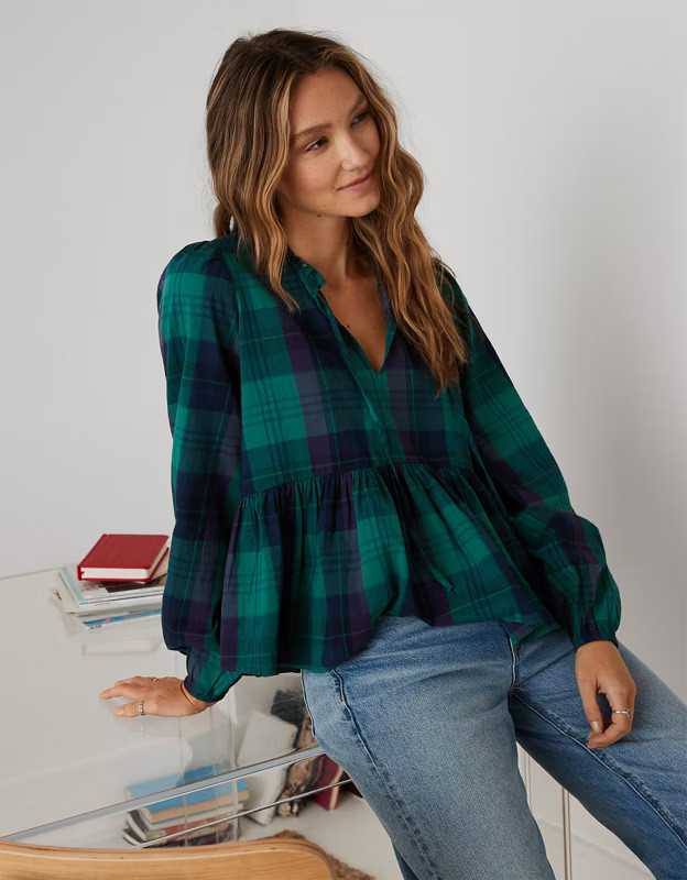 AE Long-Sleeve Peasant Blouse | American Eagle Outfitters (US & CA)