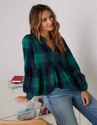 AE Long-Sleeve Peasant Blouse | American Eagle Outfitters (US & CA)