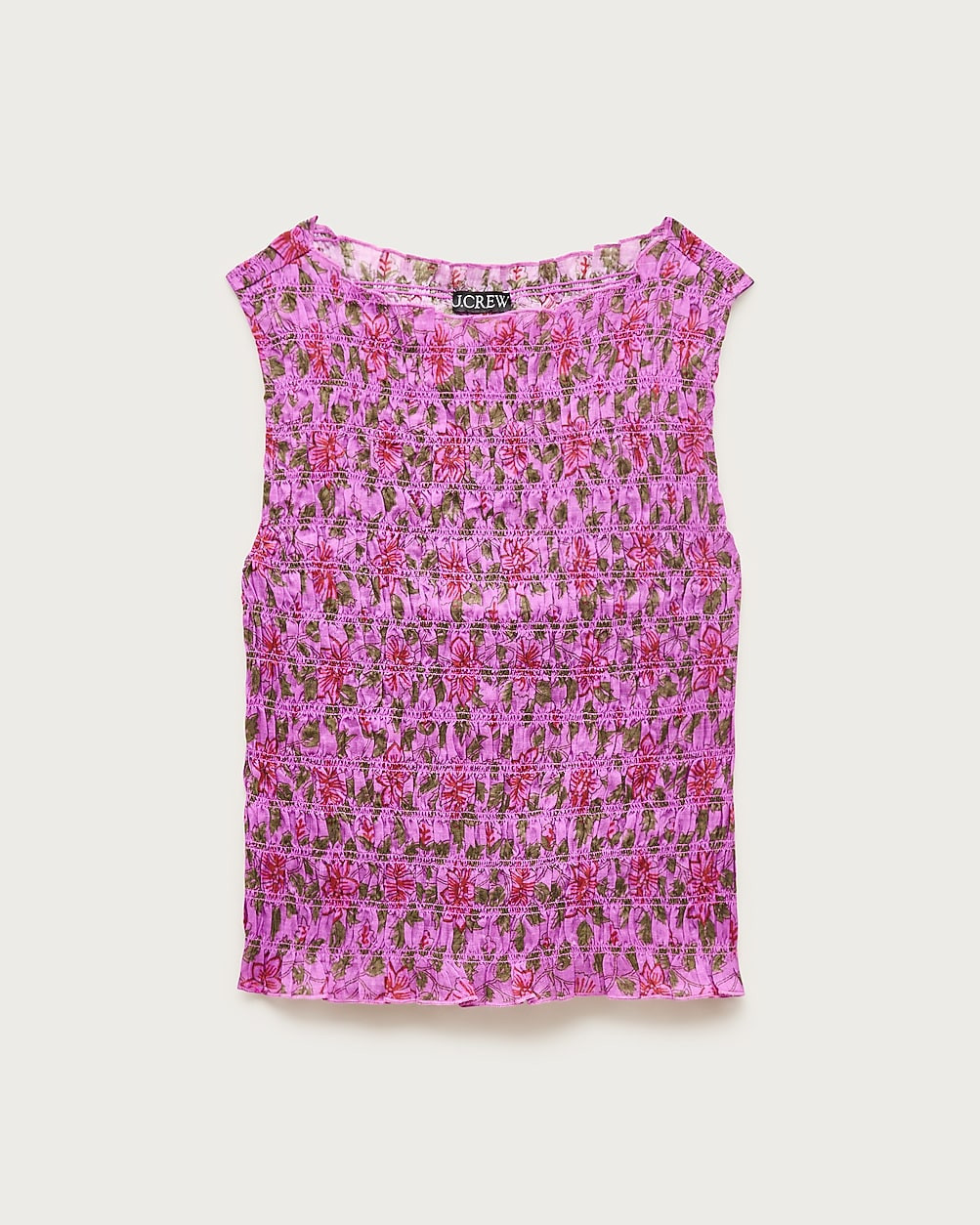 Smocked shell tank top in floral-print ramie | J. Crew US