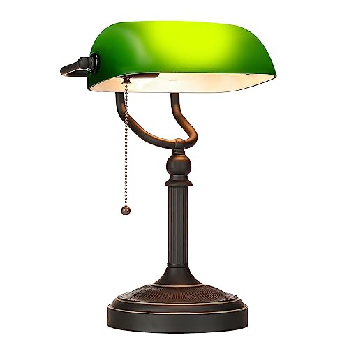 Newrays White Matted Glass Bankers Desk Lamp with Pull Chain Switch Plug in Fixture | Amazon (US)