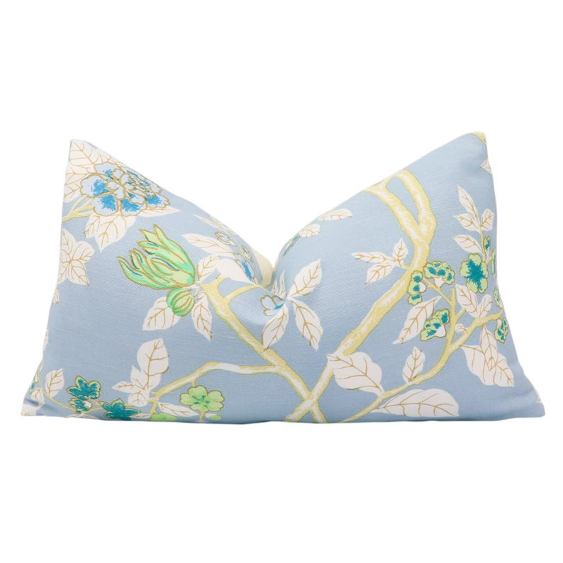 Quadrille Happy Garden pillow cover in Windsor Blue on White 306061F // Designer pillow // High e... | Etsy (US)