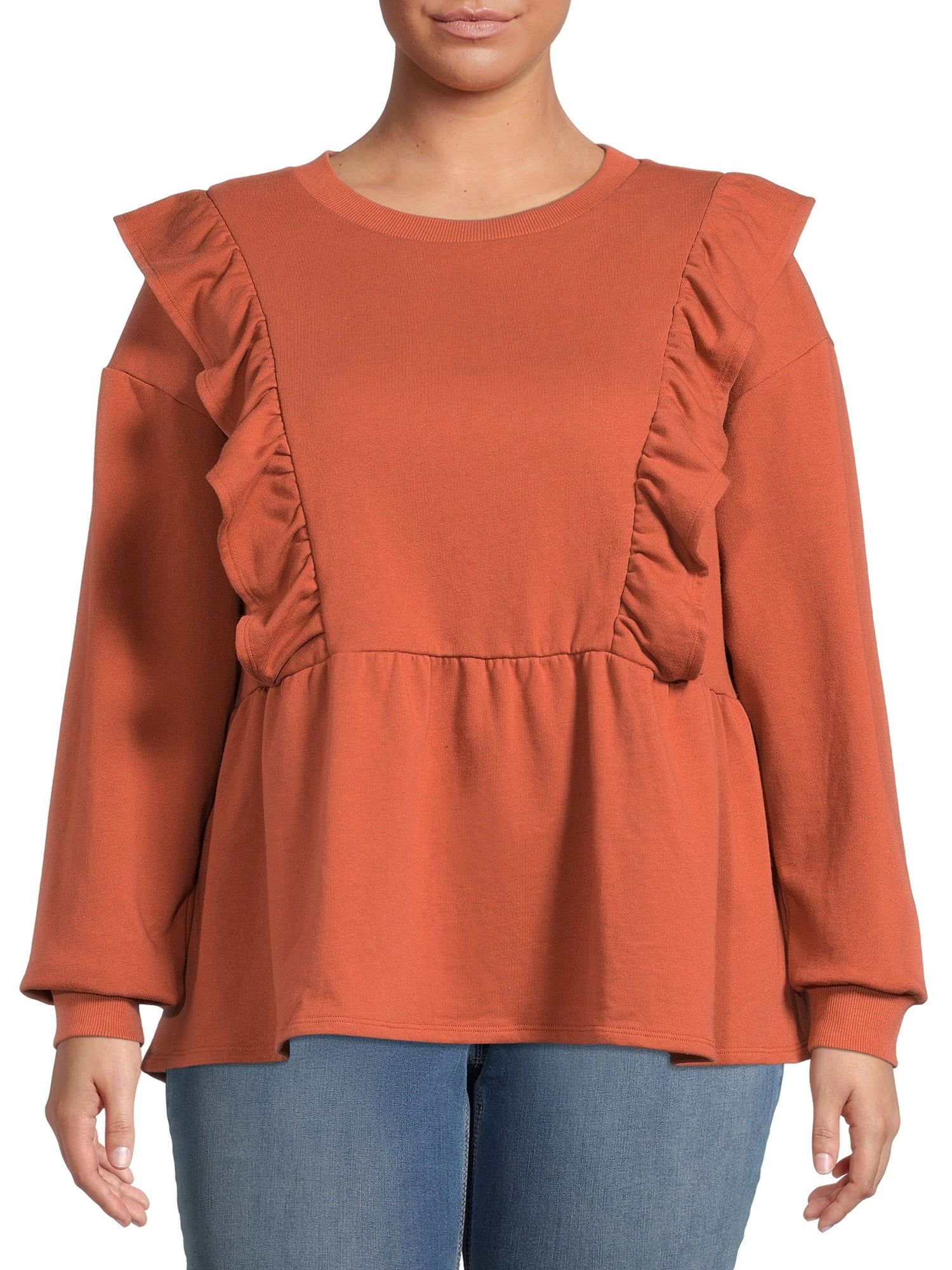 The Get Women's Plus Size Ruffle Peplum Sweatshirt | Walmart (US)