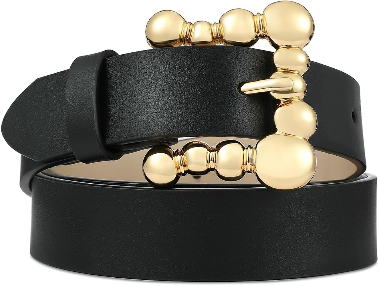 Genuine Leather Belt for Women Black Real Leather With Gold Metal Buckle Luxury Casual Fashion Be... | Amazon (US)