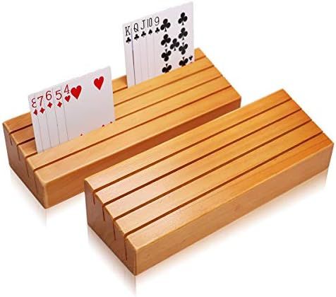 Amazon.com: Exqline Wood Playing Card Holders Tray Racks Organizer Set of 2 for Kids Seniors Adul... | Amazon (US)