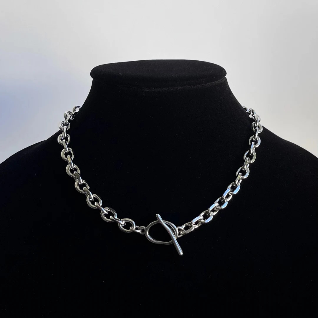 Oversized Toggle Chain Link Necklace Silver Stainless Steel Layer Chunky Thick Tarnish-proof Hand... | Etsy (US)