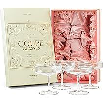 Vintage Art Deco Coupe Glasses | Set of 4 | 6 oz Classic Cocktail Glassware for Champagne, Martini,  | Amazon (US)