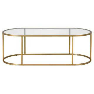 HomeFurnitureLiving Room FurnitureCoffee TablesErikson 48 in. Brass Rectangular Glass Coffee Tabl... | The Home Depot