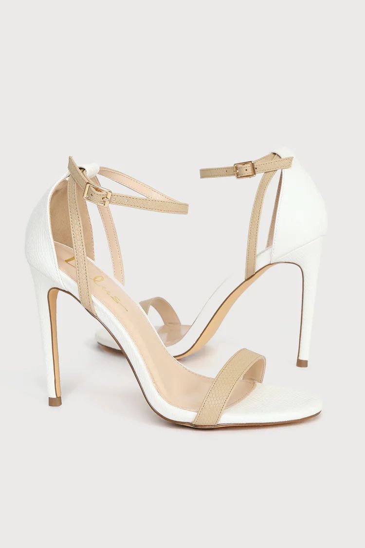 Sila White and Light Nude Snake Ankle Strap Heels | Lulus (US)