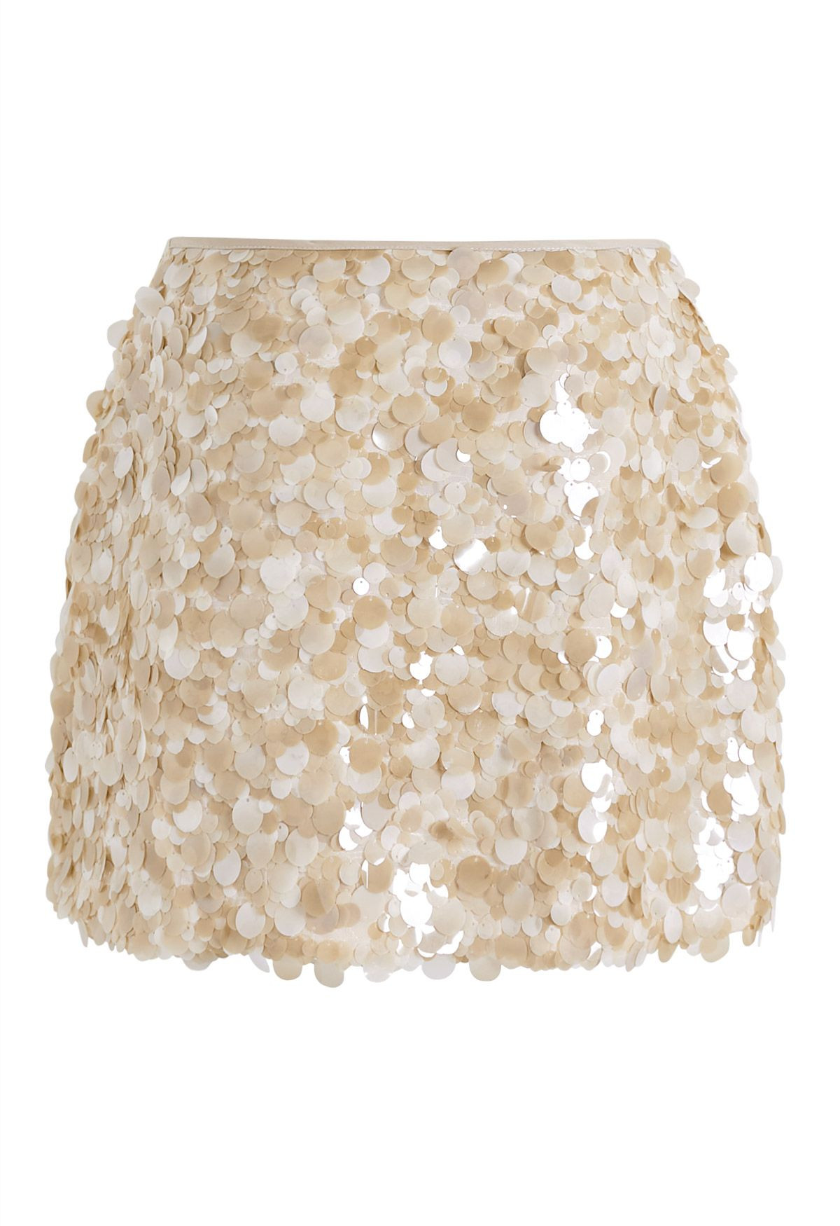 Attention-Grabbing Disc Sequins Mini Bud Skirt in Light Apricot for Anniversary Nights & Birthday... | Chicwish