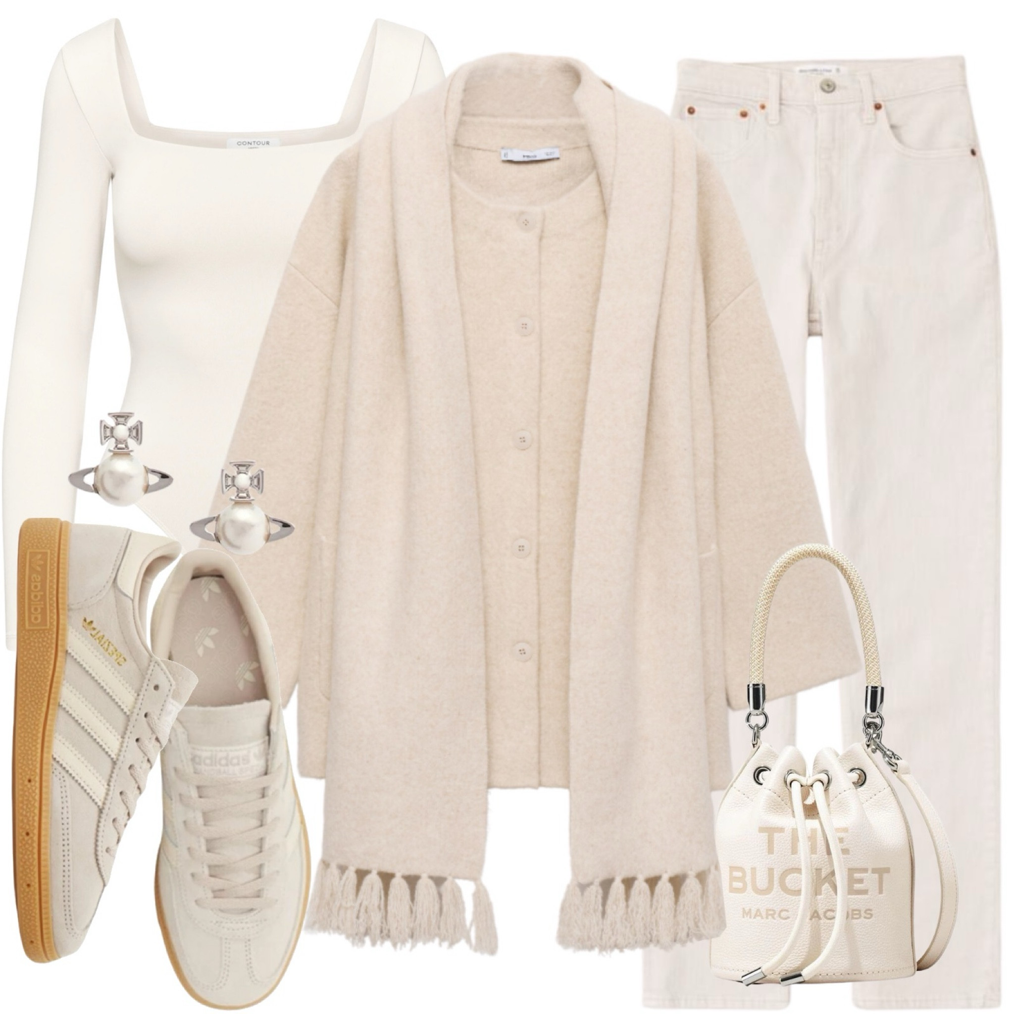 Knit scarf coat, ultra high rise straight jeans, beige Adidas Spezial trainers, square neck body suit, Marc jacobs bucket bag & Vivienne Westwood earrings.
Neutral outfit inspo, autumn outfit, winter outfit, casual style. 

#LTKmidsize #LTKautumn #LTKstyletip