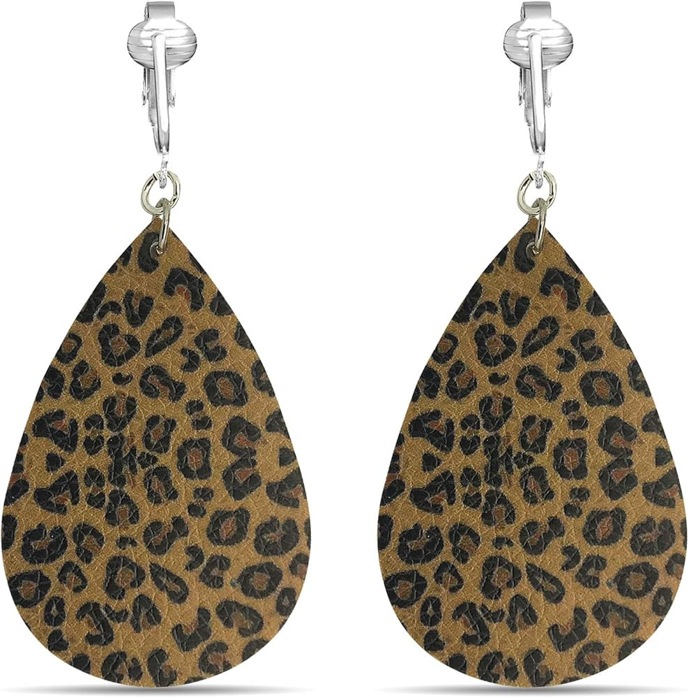 Aloha Earrings Faux Leather Clip Earrings Teardrop Leaf Earrings for Women-Lightweight, Colorful ... | Amazon (US)