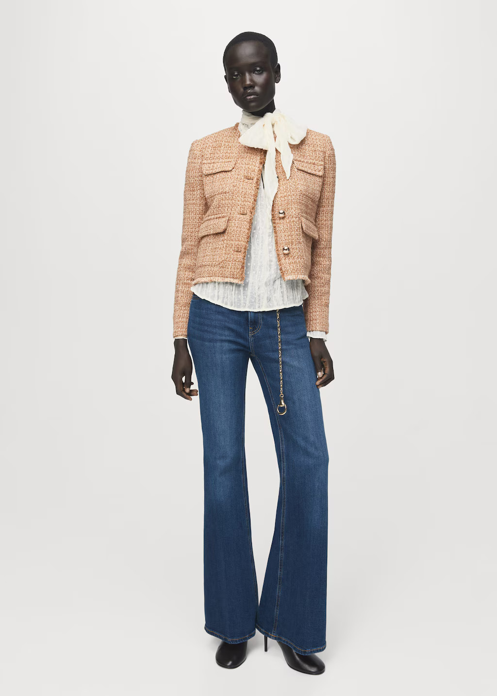 Tweed jacket with frayed ends medium brown - Woman - XS - MANGO | Mango (US/MX/AU)