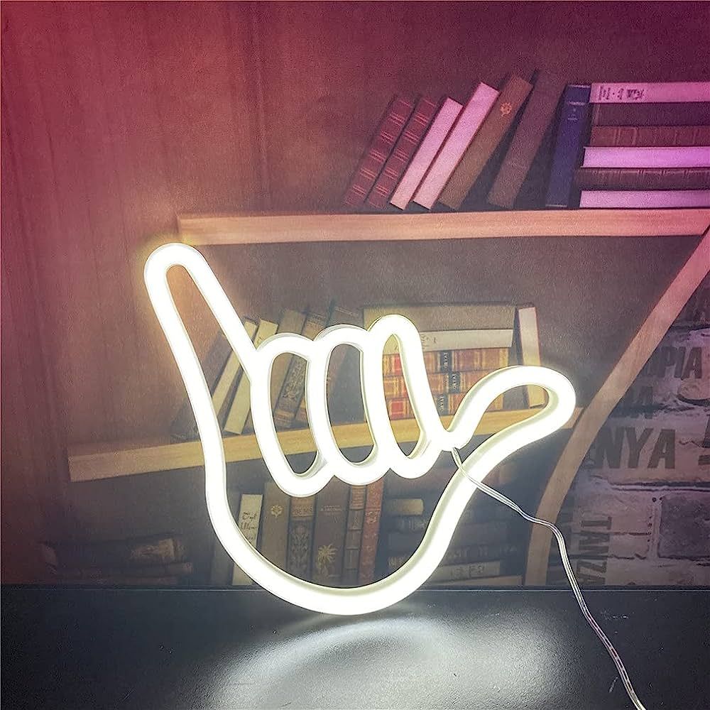 QiaoFei Hand Shape Finger Neon Sign Lights Hanging Decorative Neon Light USB or Battery Operated ... | Amazon (US)