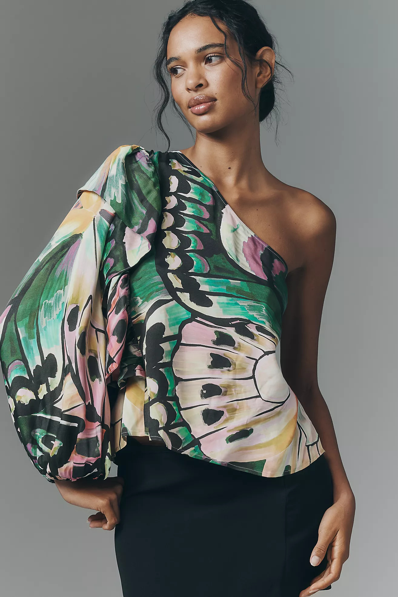 Farm Rio x Anthropologie One-Shoulder Ruffle Blouse | Anthropologie (US)