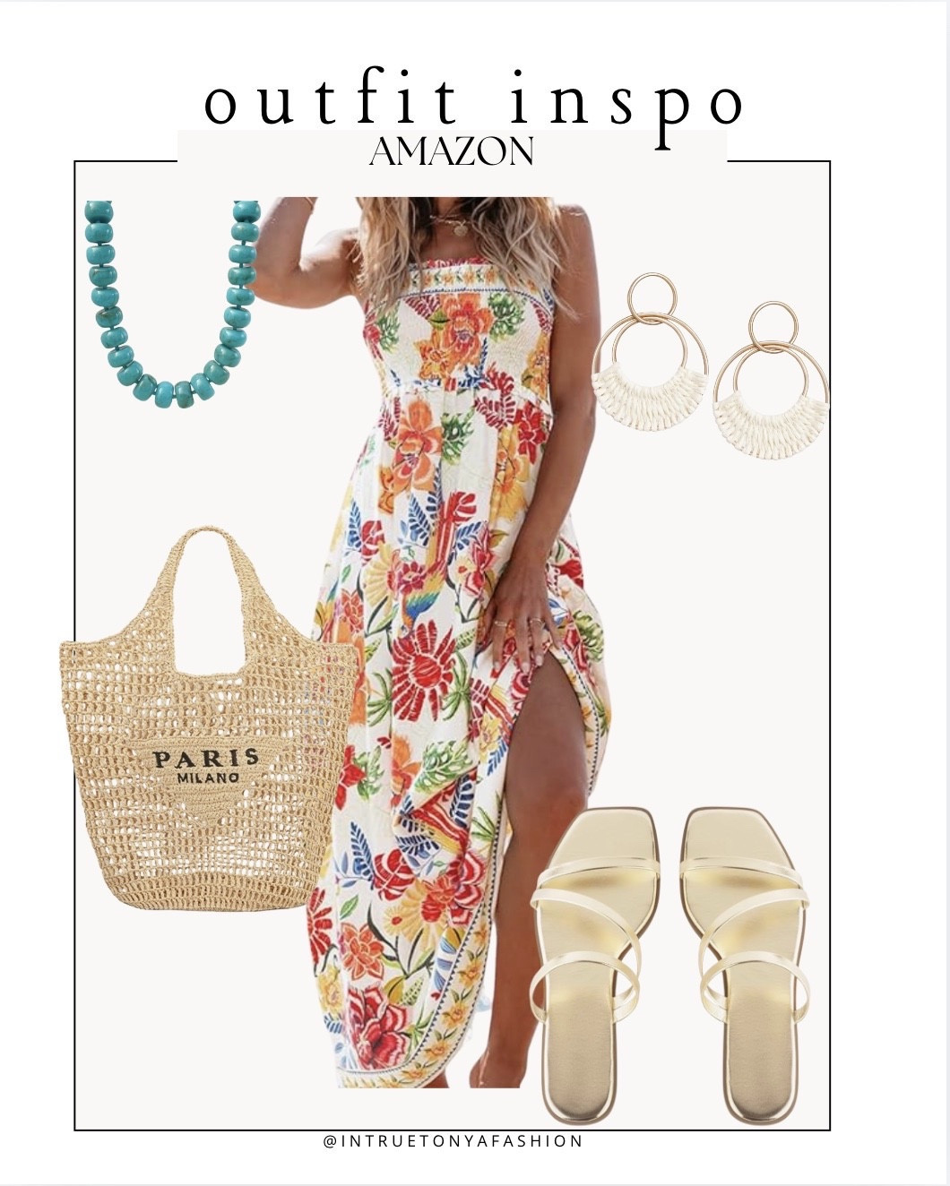 Beach vacation outfit idea — tropical summer dress, gold sandals, beach tote bag, earrings, and beaded necklace






vacation outfits, tropical outfits, beach outfits, beach clothes, resort wear 2026, summer outfits, beach vacation outfit 

#LTKTravel #LTKSaleAlert #LTKPetite