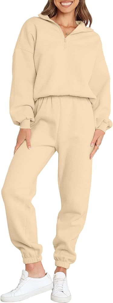 Prinbara Womens Half Zip Pullover Long Sleeve Sweatshirt Jogger Pants Lounge Sets 2 Piece Outfits Sw | Amazon (US)