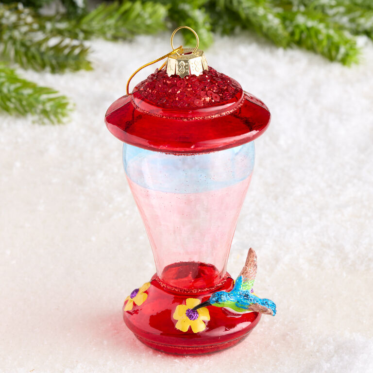 Red Glass Hummingbird Feeder Ornament | World Market