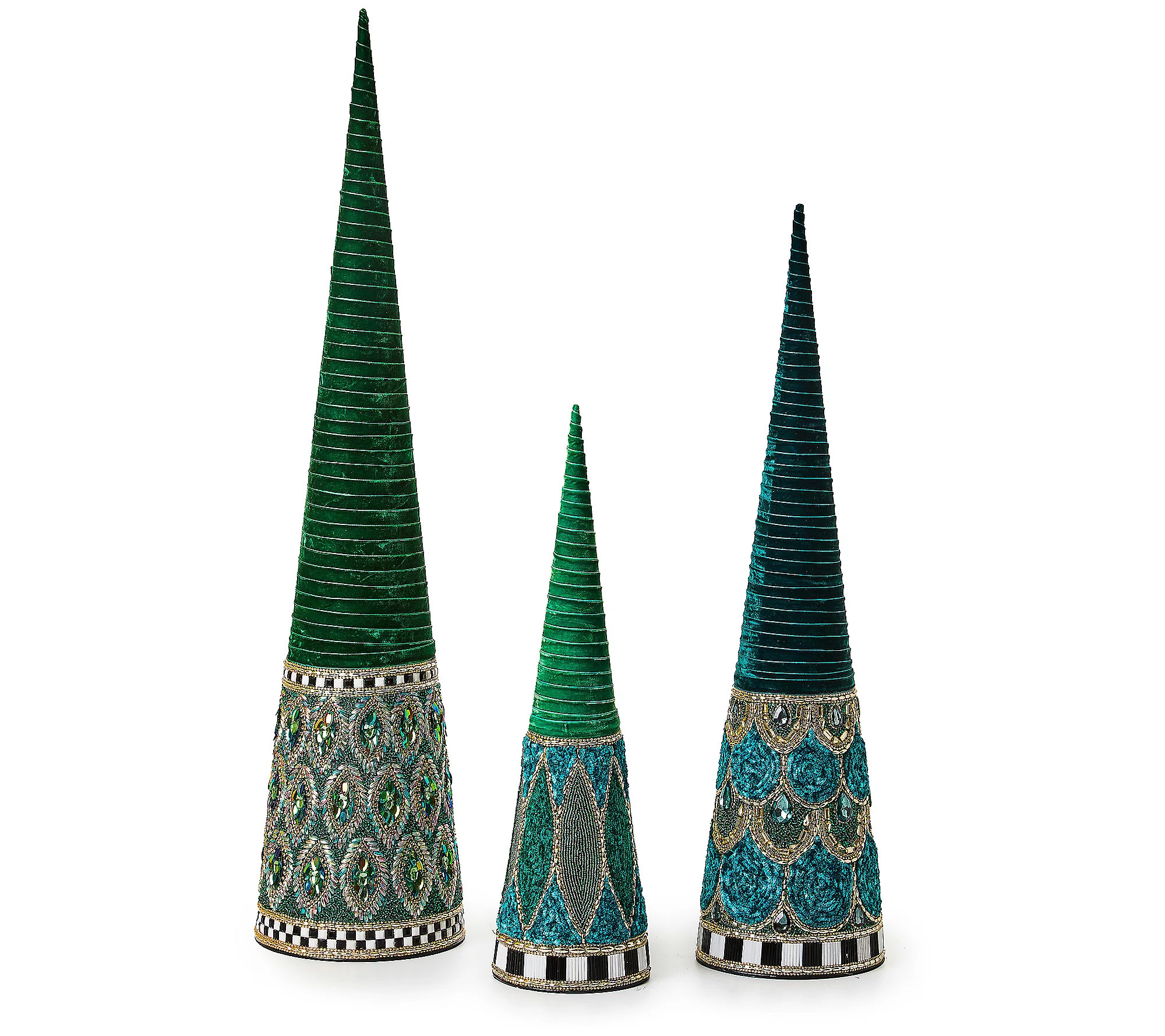 As Is MacKenzie-Childs Set of 3 Emerald Luxe Cone Trees | QVC