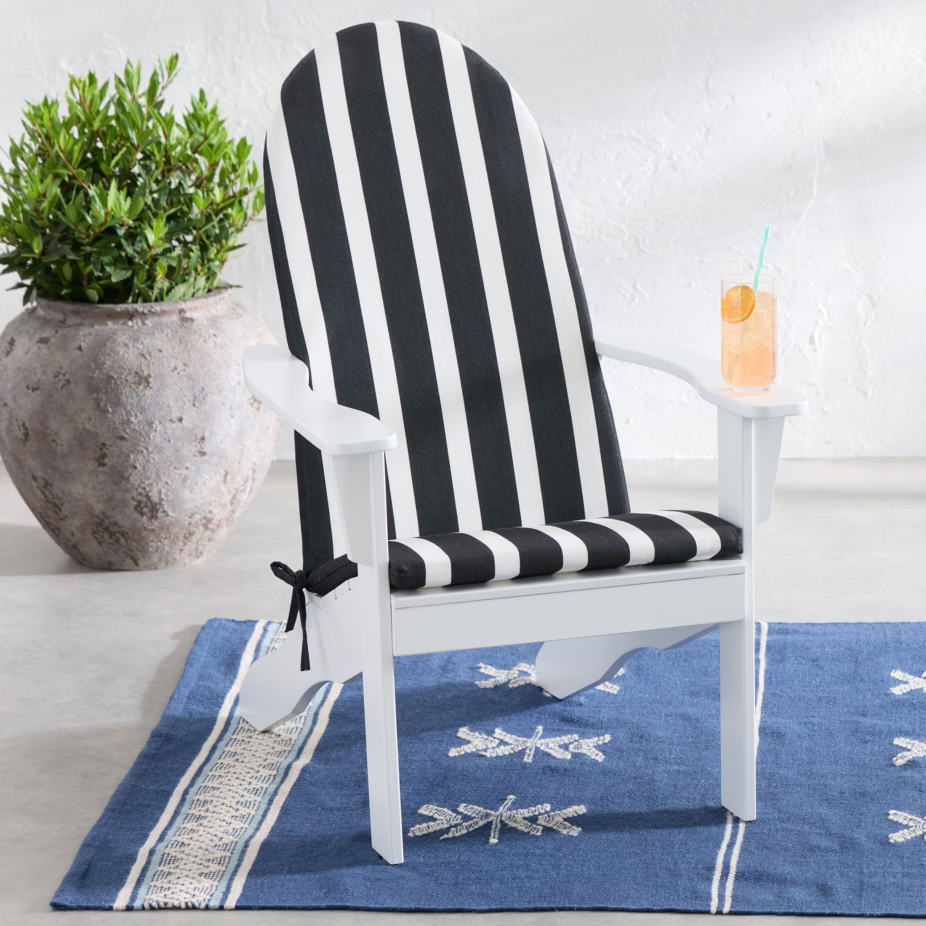 Slatted Wood Adirondack Chair with Striped Cushion Set | World Market