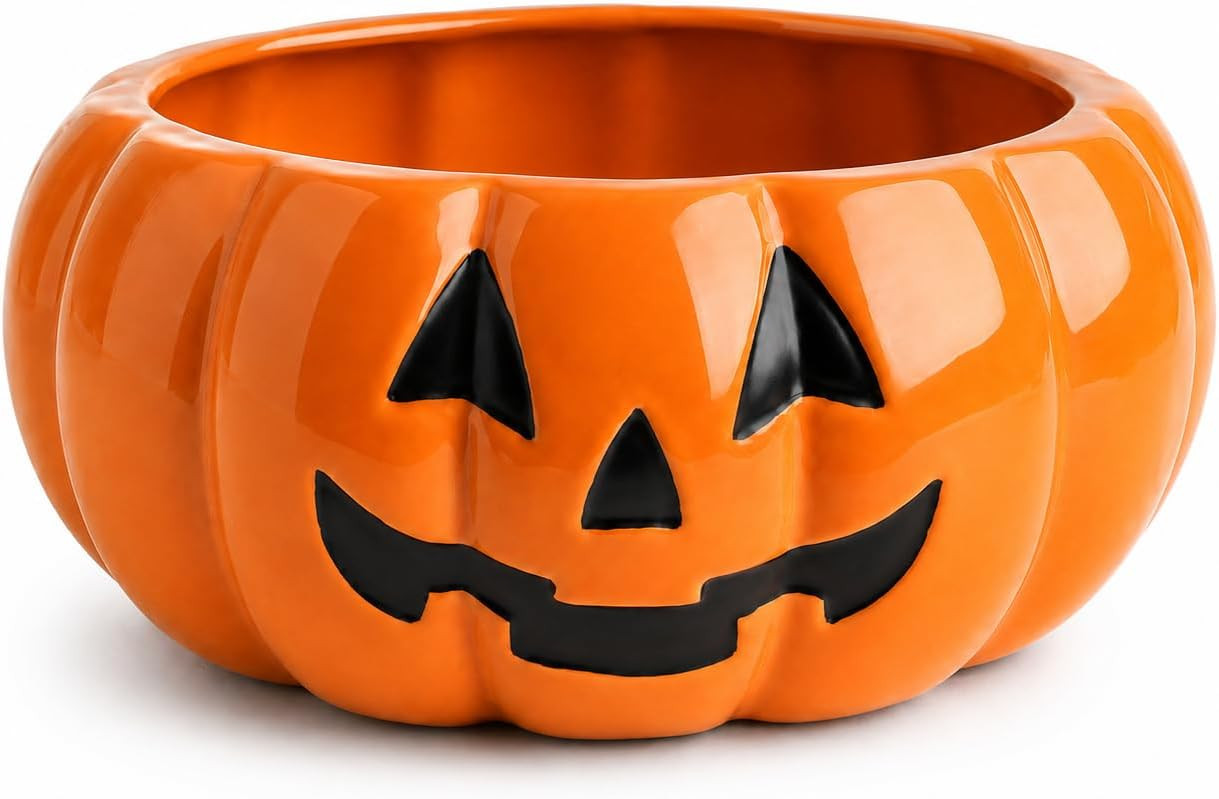 Halloween Pumpkin Candy Bowl 9.25” Ceramic Jack O Lantern Candy Dish | Amazon (US)