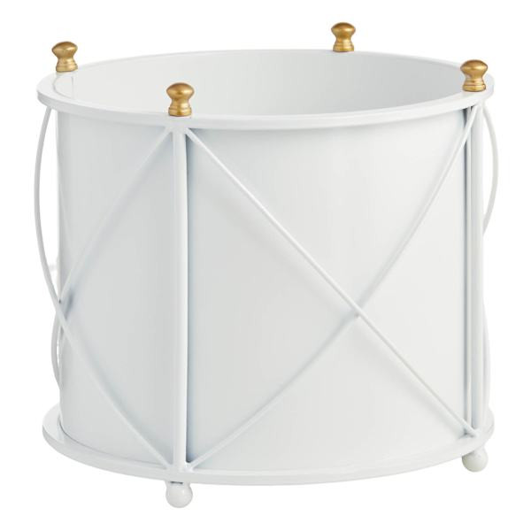 White Round Metal Outdoor Planter, Medium | At Home
