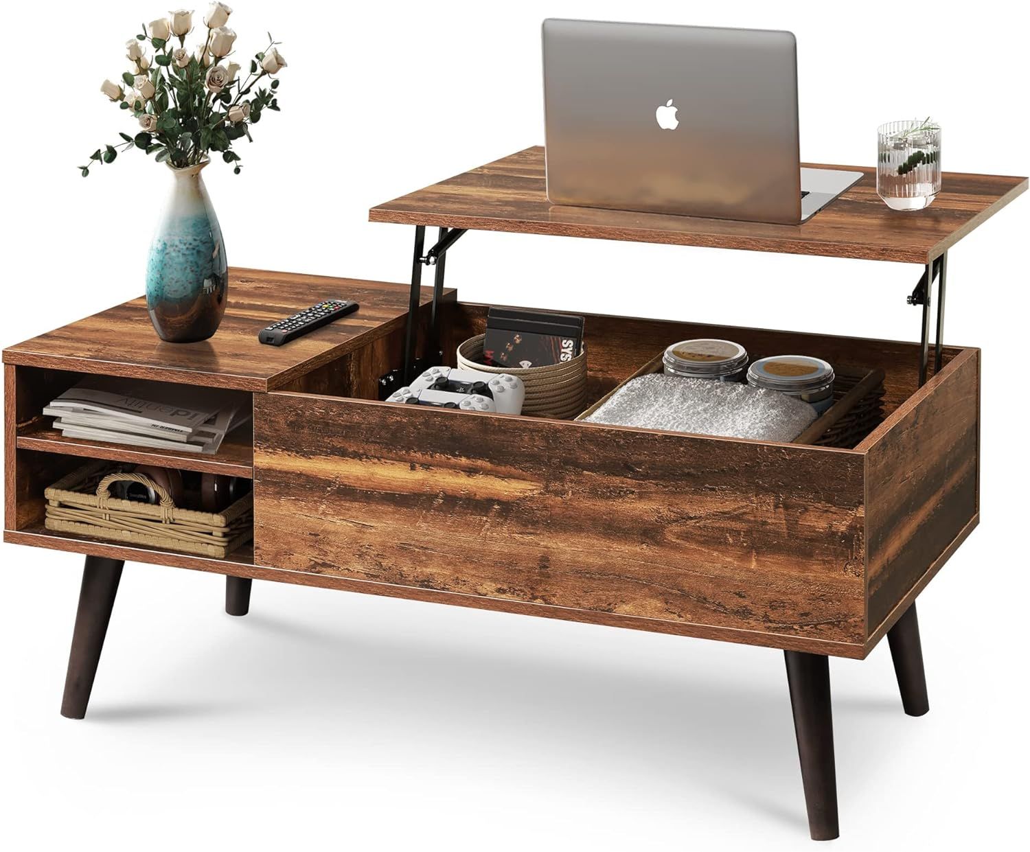 WLIVE Wood Lift Top Coffee Table with Hidden Compartment and Adjustable Storage Shelf, Lift Table... | Amazon (US)