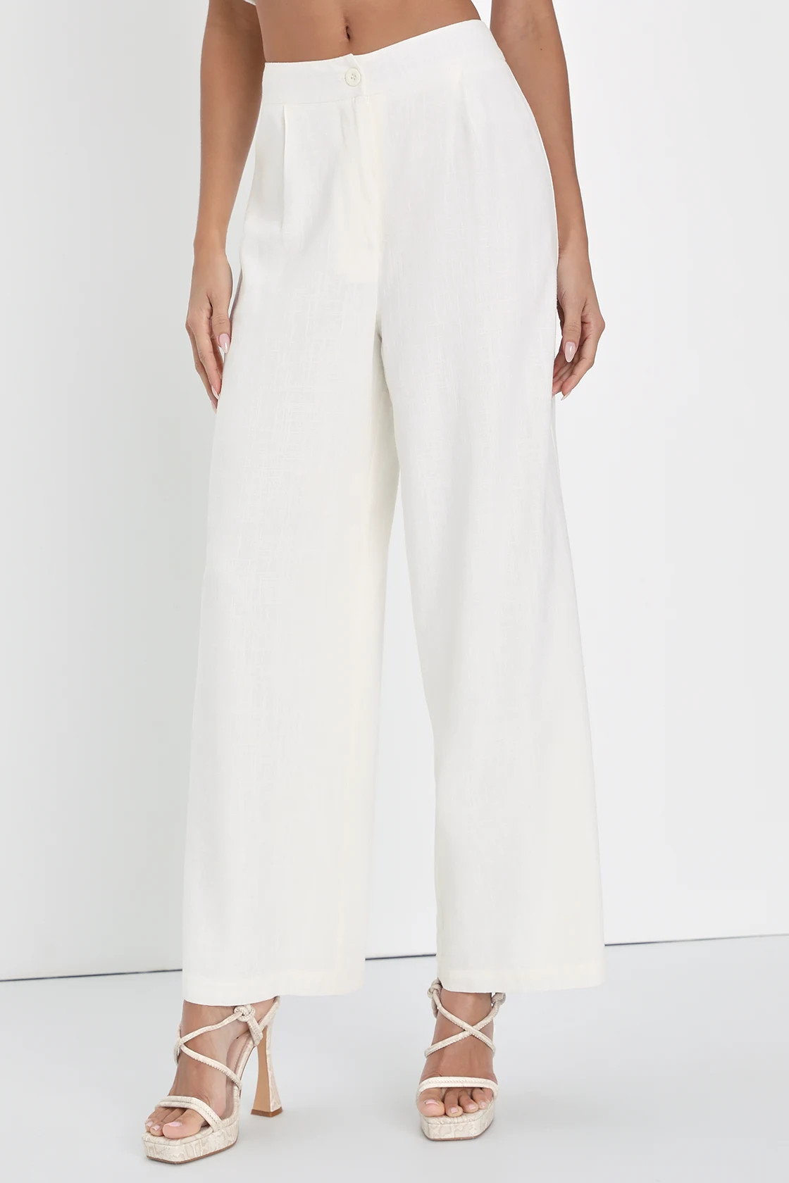 Breezy Company Ivory Linen Wide-Leg Trouser Pants | Lulus (US)