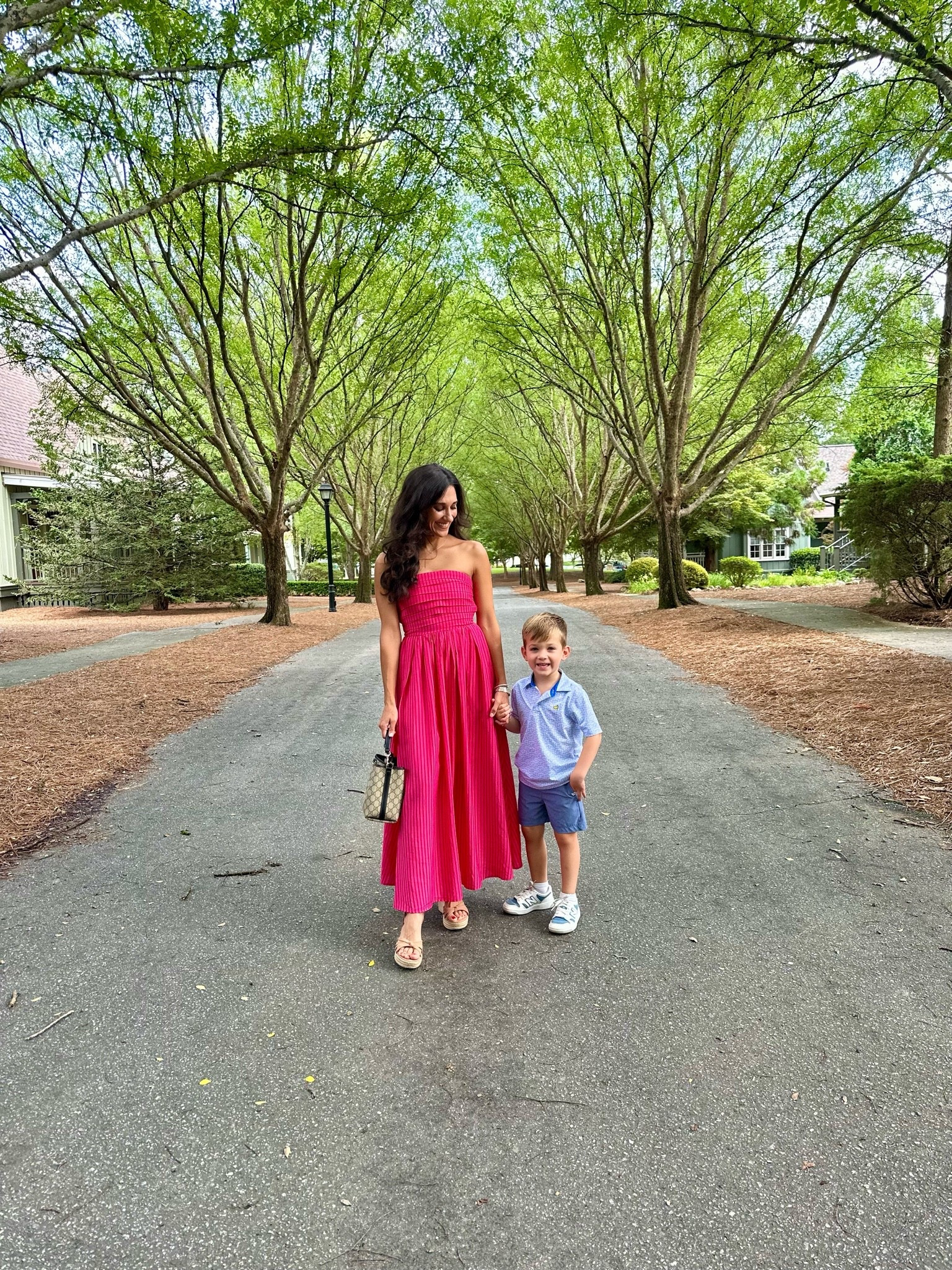 Vacation maxi dress with nude wedge heels