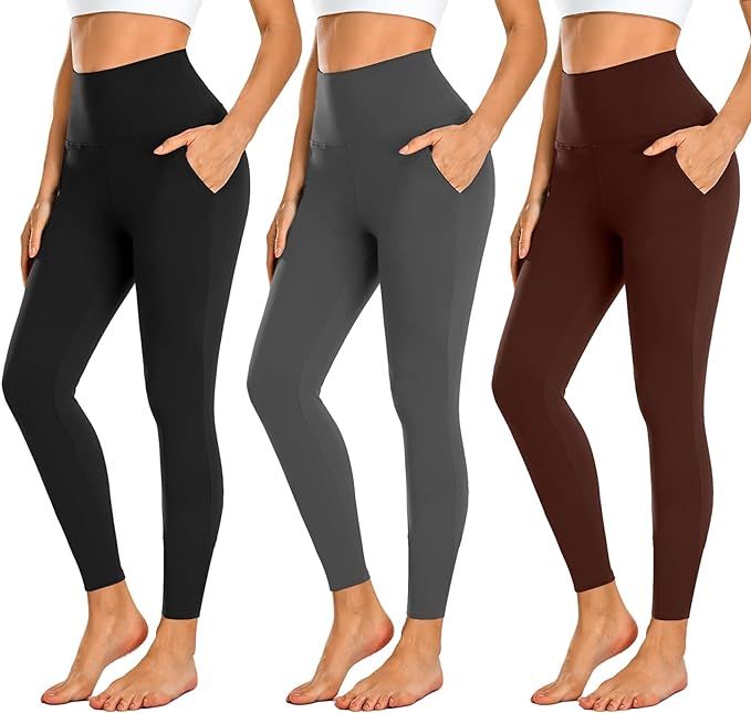 NEW YOUNG 3 Pack Leggings with Pockets for Women,High Waisted Tummy Control Workout Yoga Pants | Amazon (US)